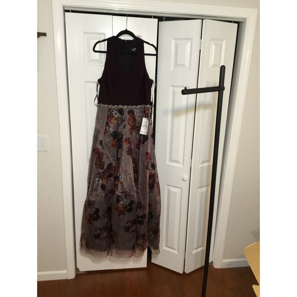 Macy's A-Line Dress Floral Beaded Embroidered Purple Long Sleeveless 14